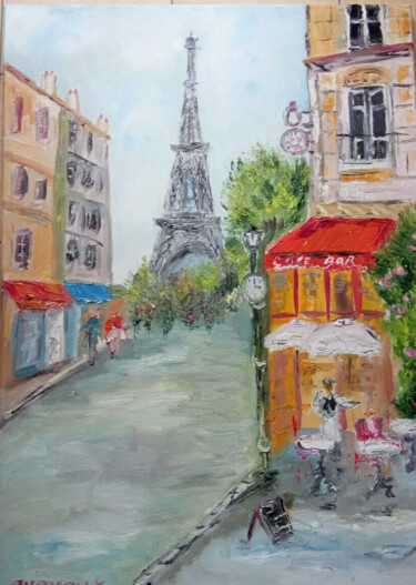 "PARIS LA TOUR EIFFEL" başlıklı Tablo Jean Pierre Jumeaux tarafından, Orijinal sanat, Petrol Ahşap Sedye çerçevesi üzerine m…