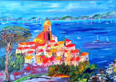 Painting titled "ST TROPEZ LA CITADE…" by Jean Pierre Jumeaux, Original Artwork, Oil Mounted on Wood Stretcher frame