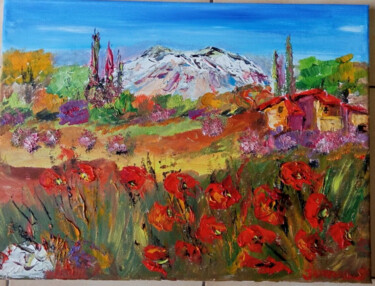 Painting titled "LA SAINTE VICTOIRE…" by Jean Pierre Jumeaux, Original Artwork, Oil Mounted on Wood Stretcher frame