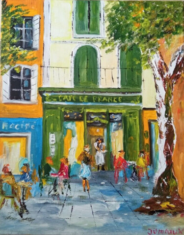 Malarstwo zatytułowany „CAFE DE FRANCE ISLE…” autorstwa Jean Pierre Jumeaux, Oryginalna praca, Olej Zamontowany na Drewniana…