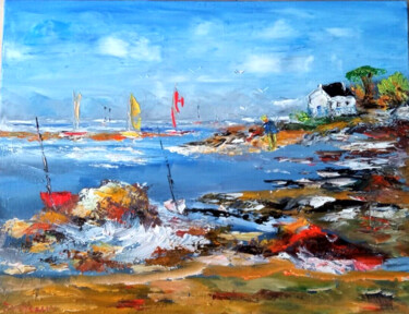 Painting titled "PAYSAGE BRETON MARI…" by Jean Pierre Jumeaux, Original Artwork, Oil Mounted on Wood Stretcher frame