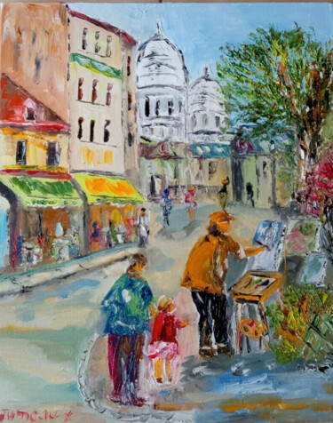 Painting titled "LES PEINTRES PLACE…" by Jean Pierre Jumeaux, Original Artwork, Oil Mounted on Wood Stretcher frame