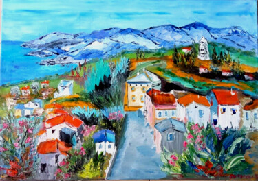Painting titled "LE VILLAGE DE PINO…" by Jean Pierre Jumeaux, Original Artwork, Oil Mounted on Wood Stretcher frame