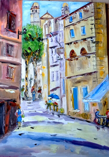 Painting titled "RUE VERS ME MARCHE…" by Jean Pierre Jumeaux, Original Artwork, Oil Mounted on Wood Stretcher frame