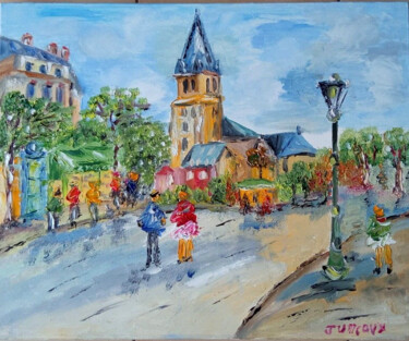 Painting titled "PARIS L EGLISE ST G…" by Jean Pierre Jumeaux, Original Artwork, Oil Mounted on Wood Stretcher frame