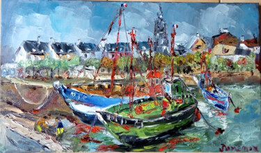 Painting titled "LE PORT DU CROISIC…" by Jean Pierre Jumeaux, Original Artwork, Oil Mounted on Wood Stretcher frame