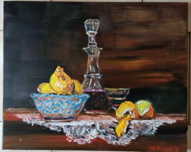 Painting titled "NATURE MORTE AUX FR…" by Jean Pierre Jumeaux, Original Artwork, Oil Mounted on Wood Stretcher frame