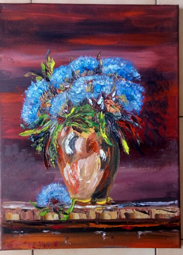 Painting titled "NATURE MORTE FLEURS…" by Jean Pierre Jumeaux, Original Artwork, Oil Mounted on Wood Stretcher frame