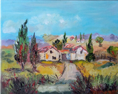 Painting titled "LA DROME PROVENCALE" by Jean Pierre Jumeaux, Original Artwork, Oil Mounted on Wood Stretcher frame