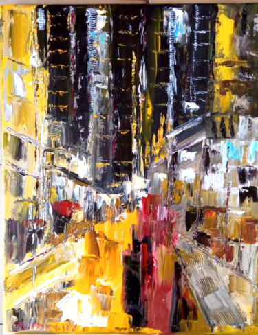 Painting titled "NEW YORK MANHATTAN…" by Jean Pierre Jumeaux, Original Artwork, Oil Mounted on Wood Stretcher frame