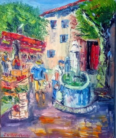 Peinture intitulée "PLACE DU MARCHE LA…" par Jean Pierre Jumeaux, Œuvre d'art originale, Huile