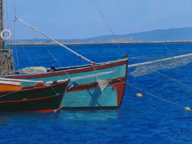 Peinture intitulée "bateaux de pêche" par Jean-Pierre Lebert, Œuvre d'art originale, Huile