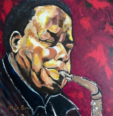 Painting titled "Wayne SHORTER" by Jean-Pierre Lo Bono, Original Artwork, Oil Mounted on Wood Stretcher frame