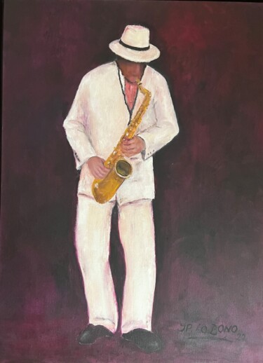 Painting titled "DANDYSAX" by Jean-Pierre Lo Bono, Original Artwork, Oil Mounted on Wood Stretcher frame