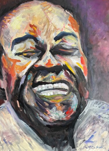 Painting titled "SATCHMO" by Jean-Pierre Lo Bono, Original Artwork, Oil Mounted on Wood Stretcher frame