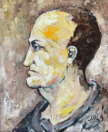 Painting titled "Portrait Leonard" by Jean-Pierre Lo Bono, Original Artwork, Oil Mounted on Wood Stretcher frame