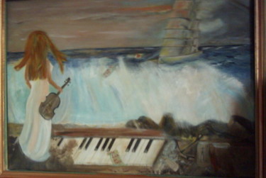 Schilderij getiteld "La musicienne" door Jean Pierre Maître, Origineel Kunstwerk, Acryl