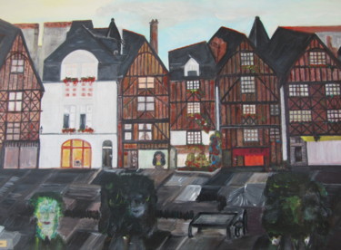 Peinture intitulée "La place du marché…" par Jean Pierre Maître, Œuvre d'art originale, Acrylique