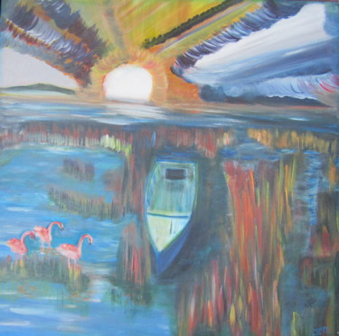 Peinture intitulée "La barque du bracon…" par Jean Pierre Maître, Œuvre d'art originale, Acrylique
