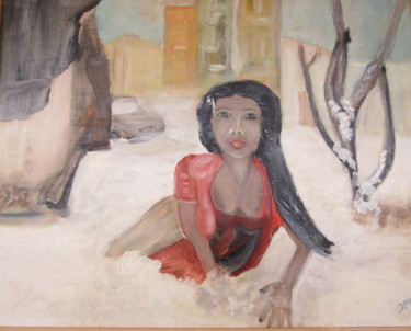 Malerei mit dem Titel "Malou à la neige" von Jean Pierre Maître, Original-Kunstwerk, Acryl Auf Keilrahmen aus Holz montiert