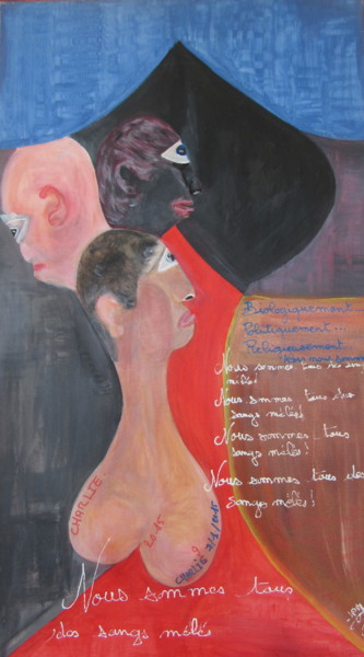 Painting titled "LES SANGS MÊLES" by Jean Pierre Maître, Original Artwork, Acrylic Mounted on Wood Stretcher frame