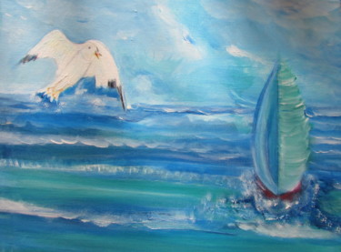 Painting titled "La mouette" by Jean Pierre Maître, Original Artwork, Acrylic Mounted on Wood Stretcher frame