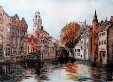 Pintura intitulada "Bruges" por Jean-Pierre Missistrano, Obras de arte originais, Aquarela