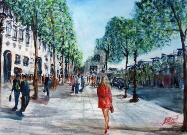 Картина под названием ""Aux Champs Elysées…" - Jean-Pierre Missistrano, Подлинное произведение искусства, Акварель