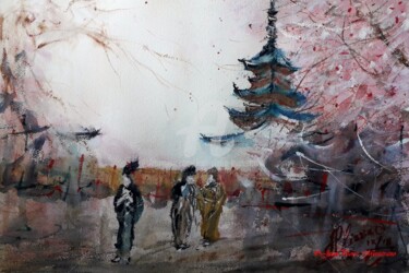 Painting titled ""Japonisement."" by Jean-Pierre Missistrano, Original Artwork, Watercolor