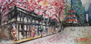 Painting titled "Promenade japonaise" by Jean-Pierre Missistrano, Original Artwork, Watercolor