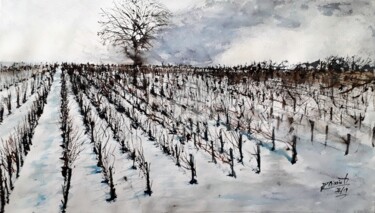 Painting titled ""Champagne au frais"" by Jean-Pierre Missistrano, Original Artwork, Watercolor