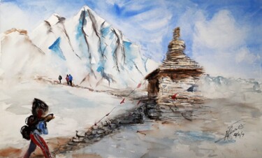 Painting titled ""Plus que 4000. On…" by Jean-Pierre Missistrano, Original Artwork, Watercolor
