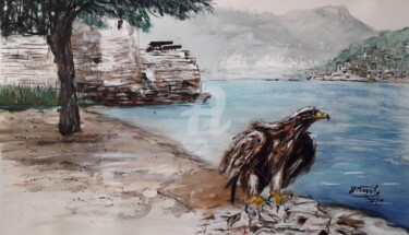 Painting titled ""Envol de l'aigle c…" by Jean-Pierre Missistrano, Original Artwork, Watercolor