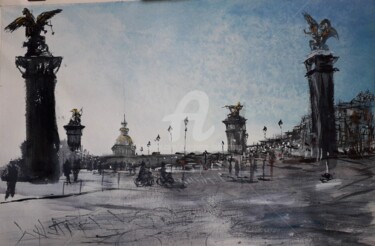Painting titled ""Pont Alexandre III…" by Jean-Pierre Missistrano, Original Artwork, Watercolor