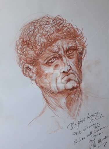 Drawing titled "Etude "Tête d'homme…" by Jean-Pierre Missistrano, Original Artwork, Pencil