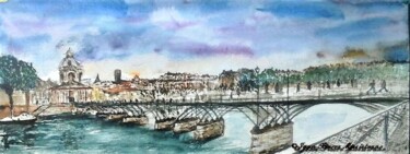 Pittura intitolato ""Le Pont des Arts"" da Jean-Pierre Missistrano, Opera d'arte originale, Acquarello
