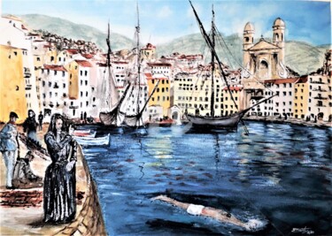 Peinture intitulée "Le Bastia de "pépé"" par Jean-Pierre Missistrano, Œuvre d'art originale, Aquarelle