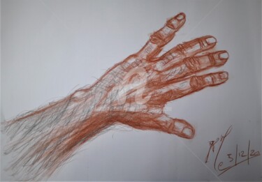 Dessin intitulée ""La main rouge"" par Jean-Pierre Missistrano, Œuvre d'art originale, Crayon