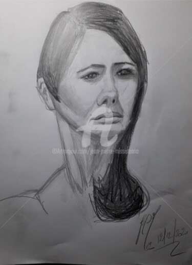 Drawing titled ""Portrait en décemb…" by Jean-Pierre Missistrano, Original Artwork, Pencil