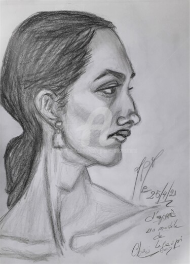 Drawing titled ""Etude portrait, at…" by Jean-Pierre Missistrano, Original Artwork, Graphite