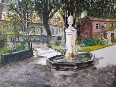 Pintura intitulada "La fontaine des Frè…" por Jean-Pierre Missistrano, Obras de arte originais, Aquarela