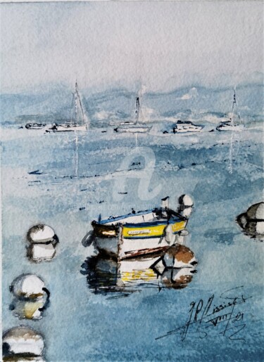 Painting titled ""Barque lagunaire"" by Jean-Pierre Missistrano, Original Artwork, Watercolor