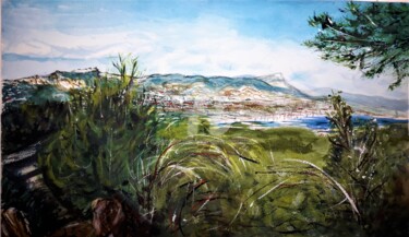 Malerei mit dem Titel ""Les Monts Toulonna…" von Jean-Pierre Missistrano, Original-Kunstwerk, Aquarell