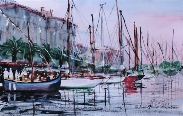 Painting titled ""Port d'Hyères-les-…" by Jean-Pierre Missistrano, Original Artwork, Watercolor