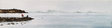 Peinture intitulée ""Pêche à la ligne"…" par Jean-Pierre Missistrano, Œuvre d'art originale, Aquarelle