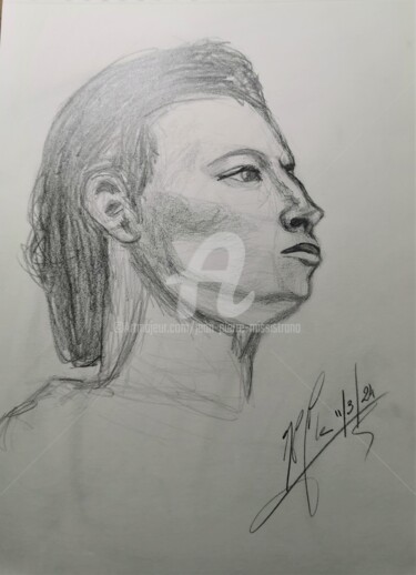 Drawing titled ""Portrait Mars 23"" by Jean-Pierre Missistrano, Original Artwork, Pencil