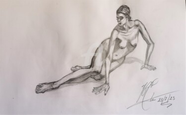 Tekening getiteld ""En pose"" door Jean-Pierre Missistrano, Origineel Kunstwerk, Grafiet