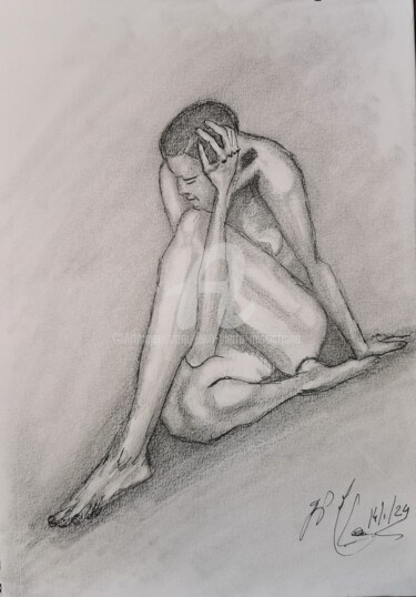 Drawing titled ""Pose du 14 Janvier"" by Jean-Pierre Missistrano, Original Artwork, Graphite