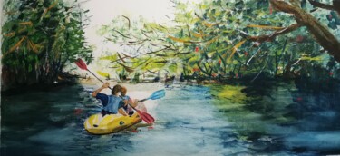 Картина под названием ""Kayak calédonien"" - Jean-Pierre Missistrano, Подлинное произведение искусства, Акварель