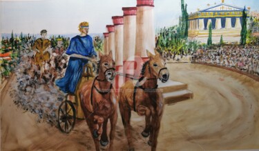 「"Course de biges à…」というタイトルの絵画 Jean-Pierre Missistranoによって, オリジナルのアートワーク, 水彩画